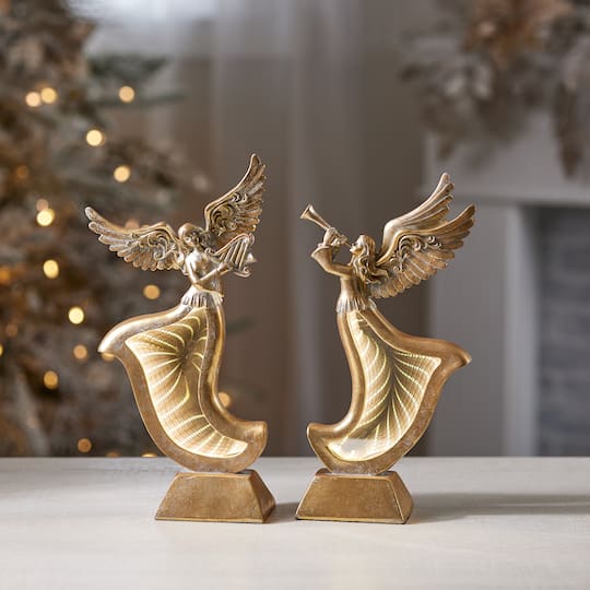 Melrose Gold Angel Figurines with EkkoLight Dress Set